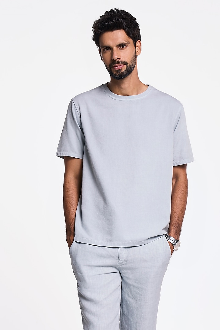 Pearl Blue Organic Khadi Cotton T-Shirt by TERRA LUNA