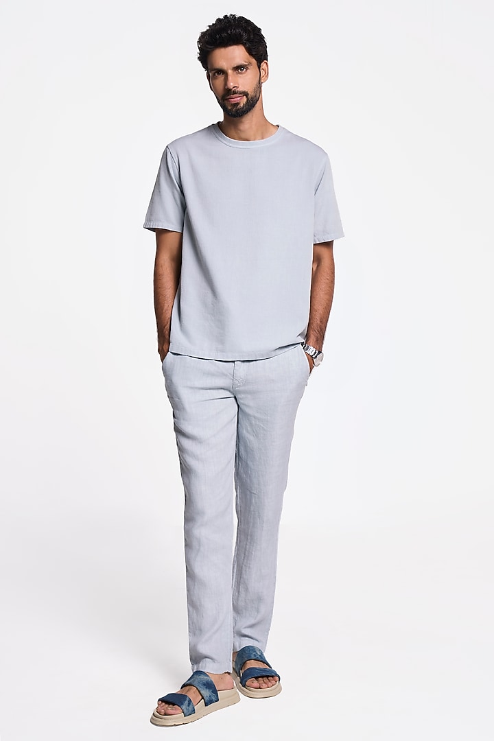 Pearl Blue Organic Khadi Cotton T-Shirt by TERRA LUNA at Pernia's Pop Up Shop
