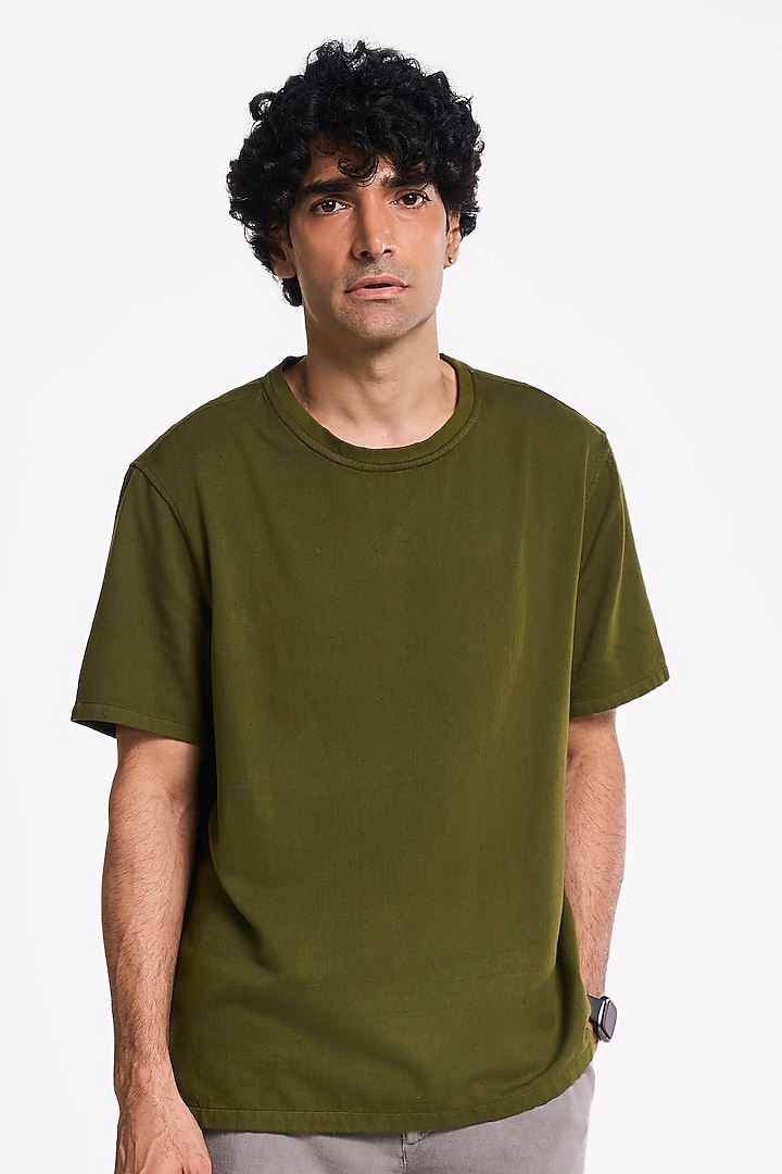 Olive Organic Khadi Cotton T-Shirt by TERRA LUNA at Pernia's Pop Up Shop