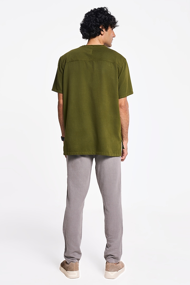 Olive Organic Khadi Cotton T-Shirt by TERRA LUNA at Pernia's Pop Up Shop