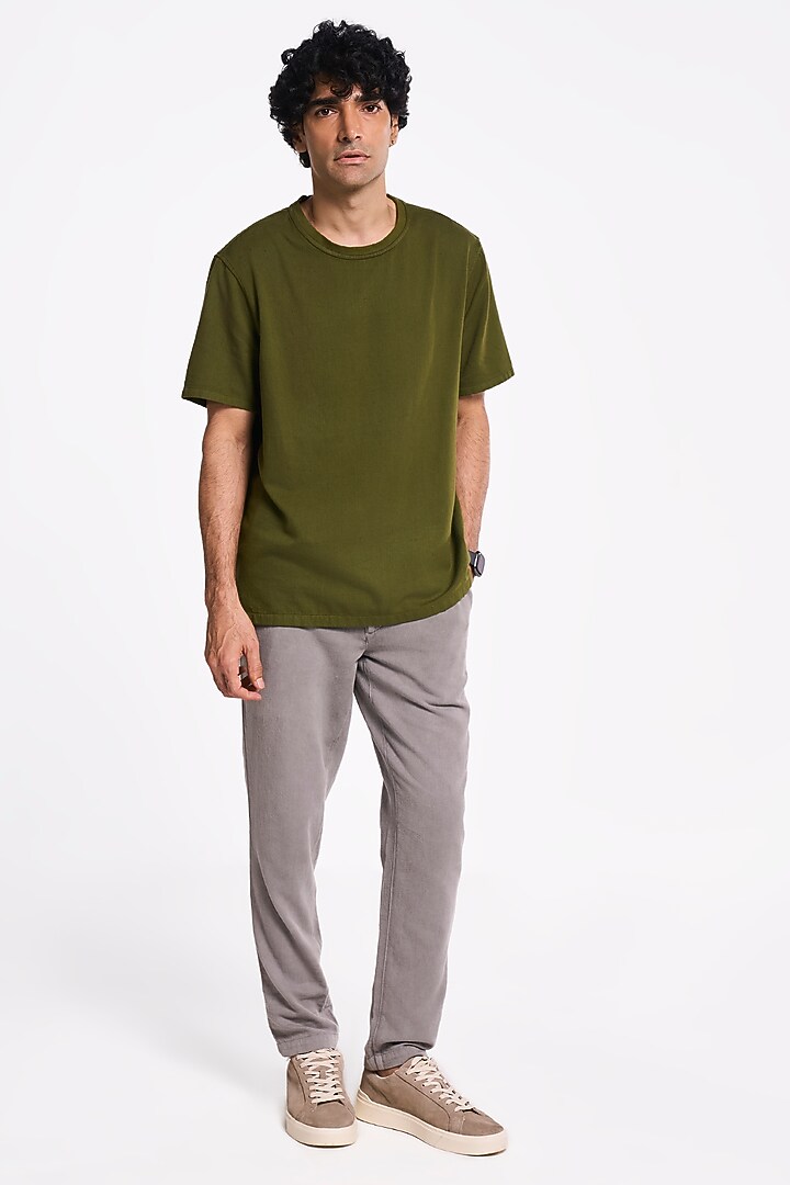 Olive Organic Khadi Cotton T-Shirt by TERRA LUNA at Pernia's Pop Up Shop
