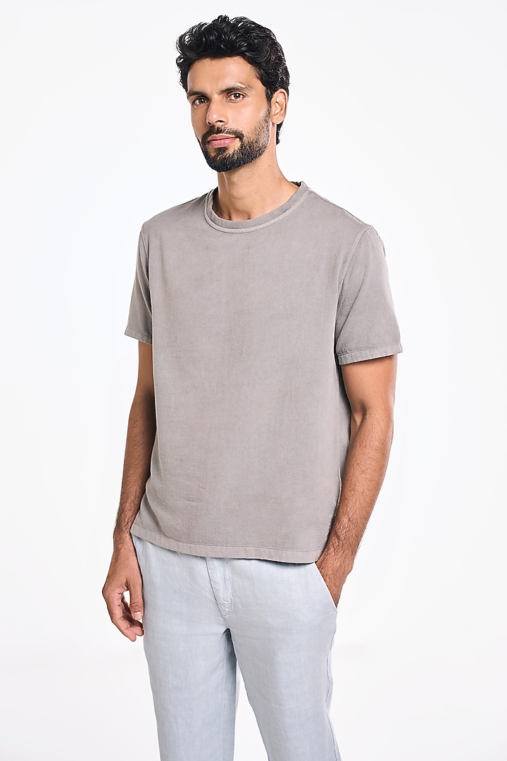 Charcoal Organic Khadi Cotton T-Shirt by TERRA LUNA at Pernia's Pop Up Shop