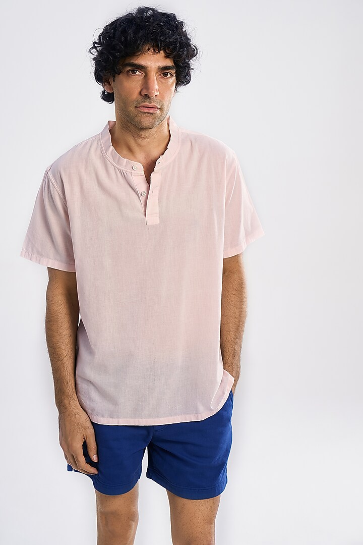 Salmon Pink Organic Khadi Cotton T-Shirt by TERRA LUNA at Pernia's Pop Up Shop