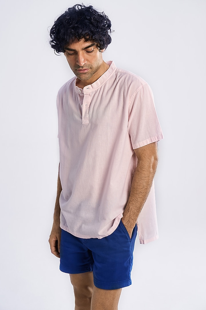 Salmon Pink Organic Khadi Cotton T-Shirt by TERRA LUNA at Pernia's Pop Up Shop