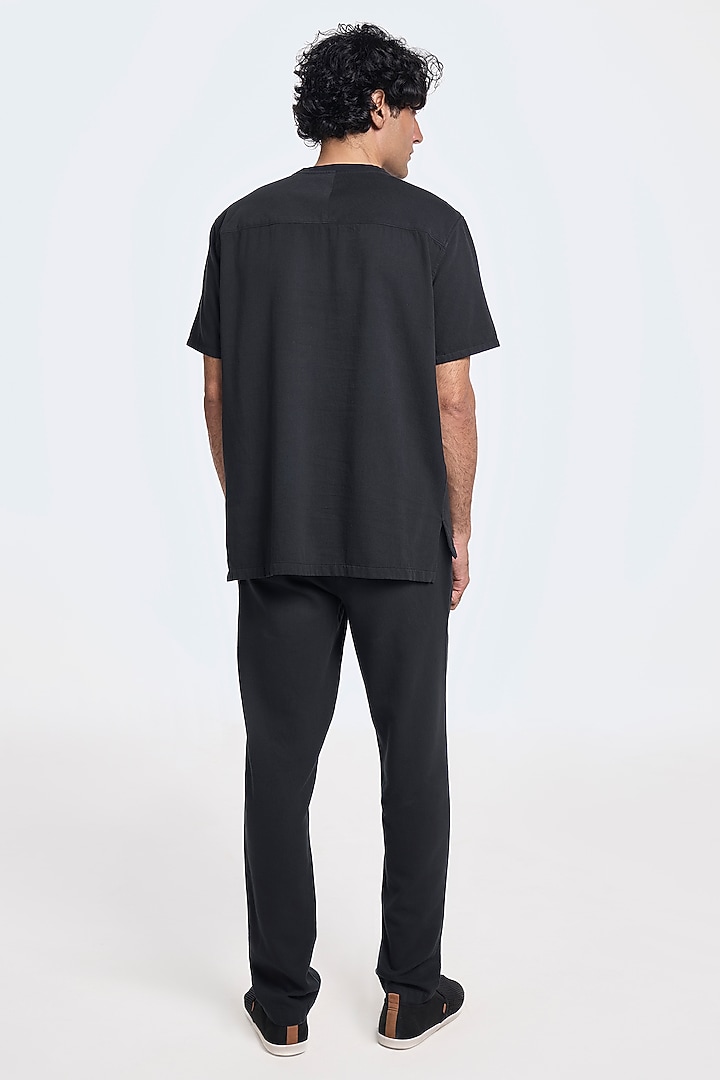 Black Organic Khadi Cotton T-Shirt by TERRA LUNA at Pernia's Pop Up Shop