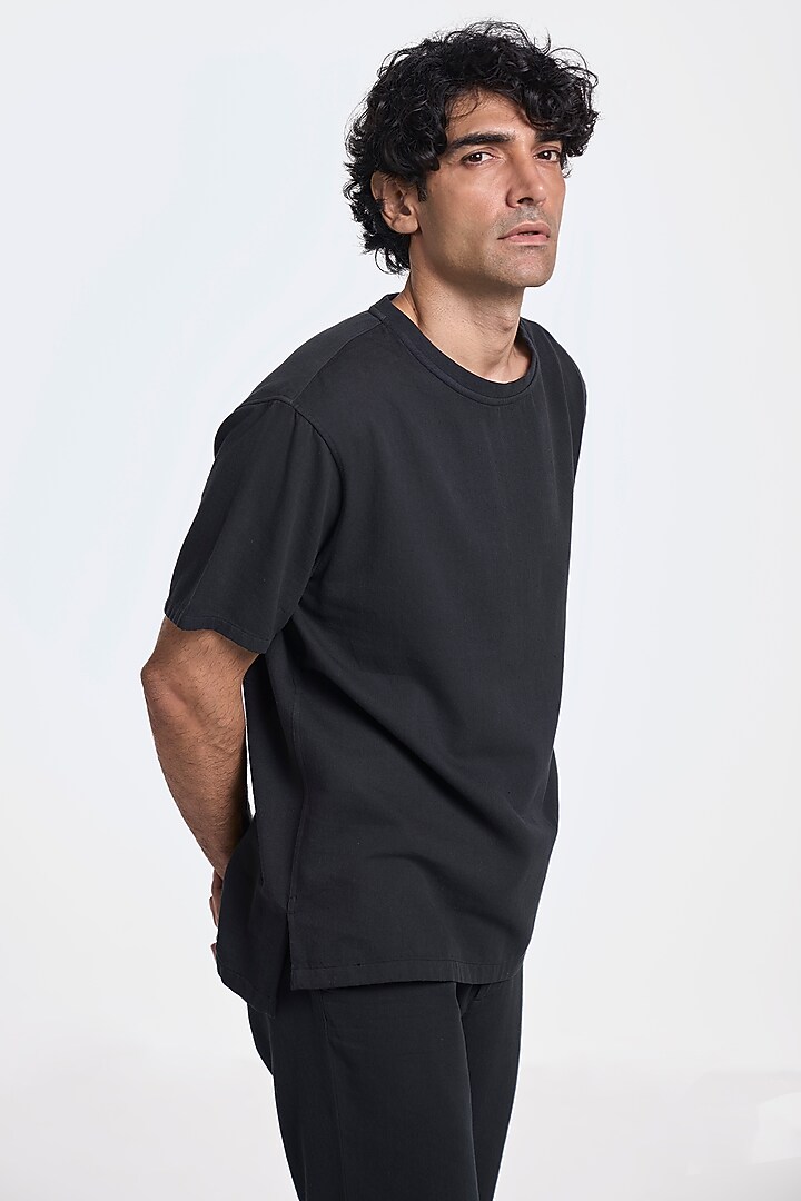 Black Organic Khadi Cotton T-Shirt by TERRA LUNA at Pernia's Pop Up Shop