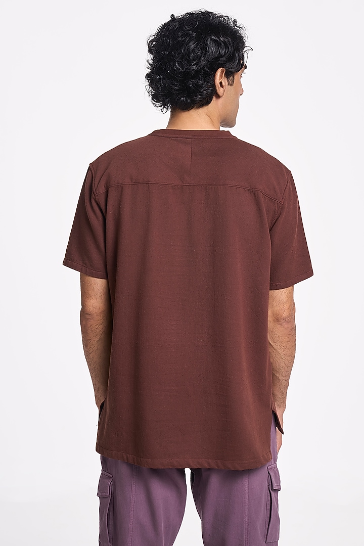 Brown Organic Khadi Cotton T-Shirt by TERRA LUNA at Pernia's Pop Up Shop