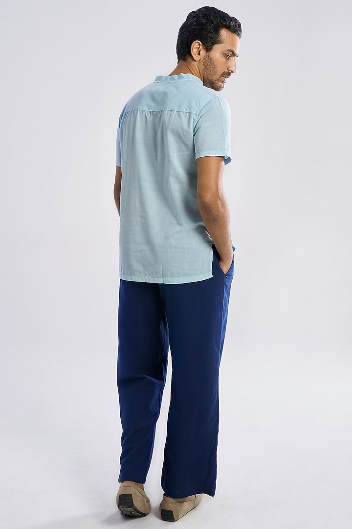 Blue Organic Khadi Cotton T-Shirt by TERRA LUNA at Pernia's Pop Up Shop