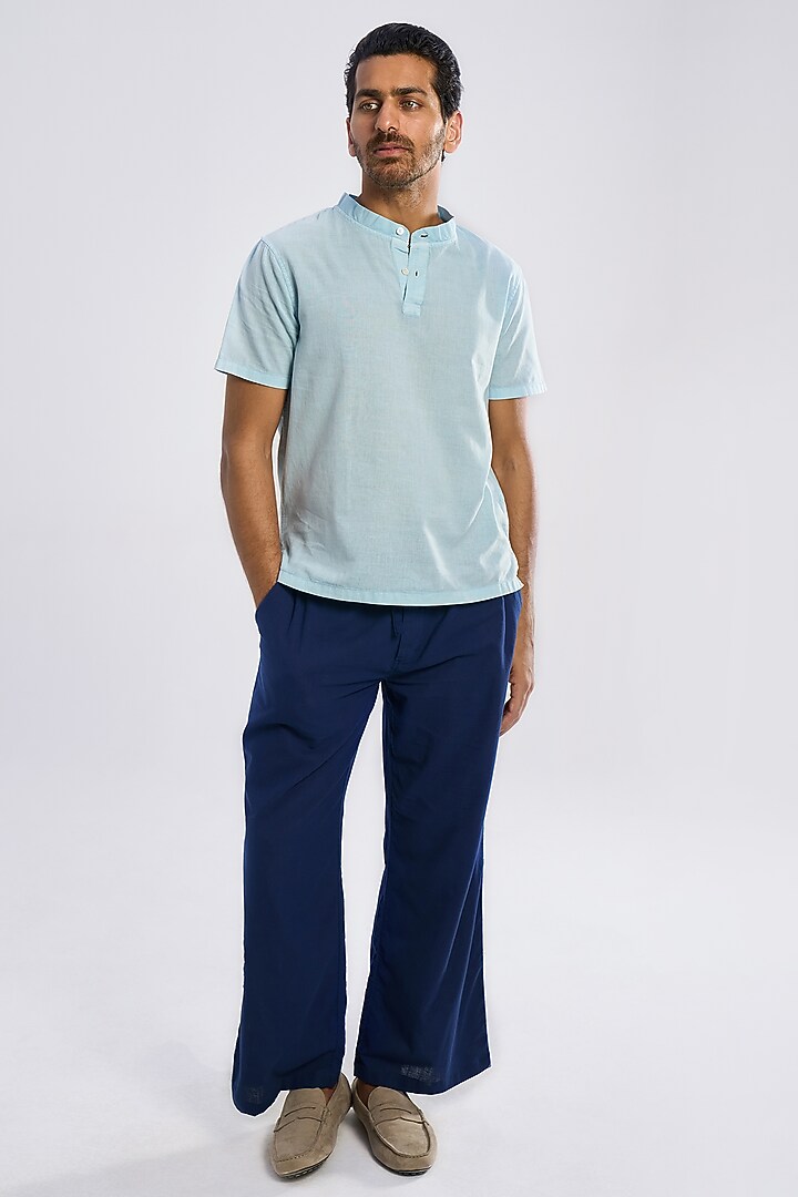 Blue Organic Khadi Cotton T-Shirt by TERRA LUNA at Pernia's Pop Up Shop