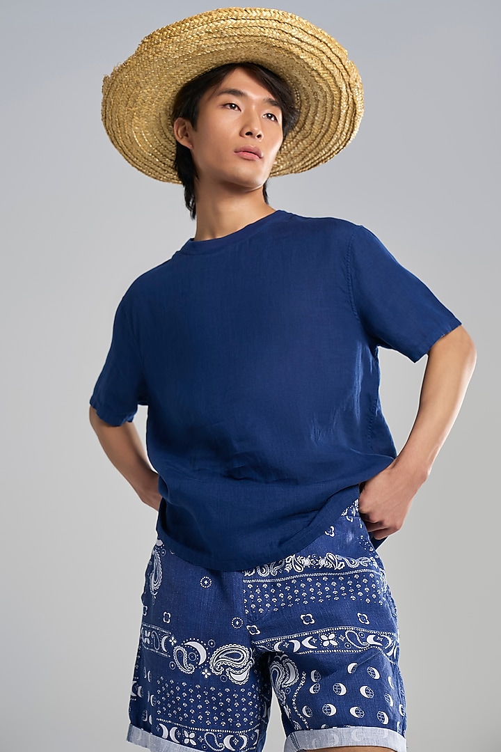 Blue Linen T-Shirt by TERRA LUNA at Pernia's Pop Up Shop