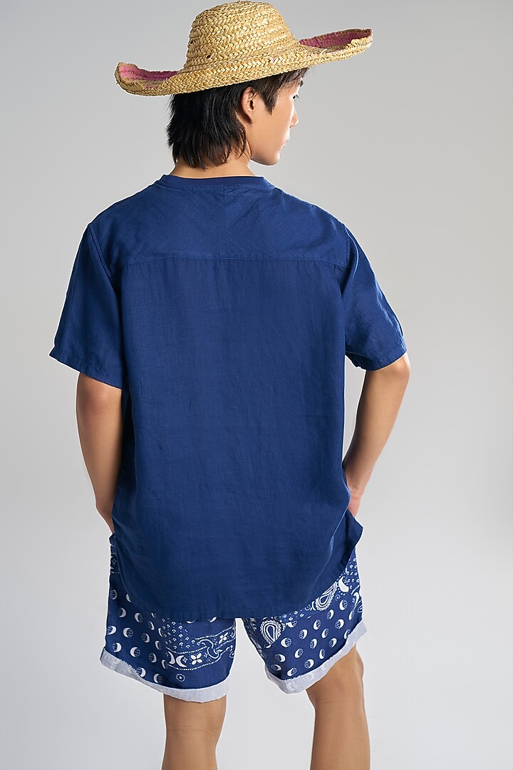 Blue Linen T-Shirt by TERRA LUNA at Pernia's Pop Up Shop