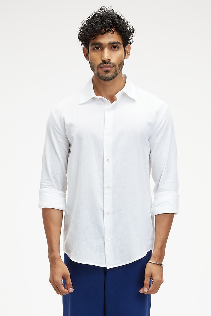 White Organic Khadi Cotton Shirt by TERRA LUNA at Pernia's Pop Up Shop