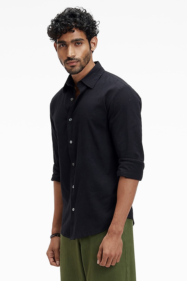 Black Organic Khadi Cotton Shirt by TERRA LUNA at Pernia's Pop Up Shop