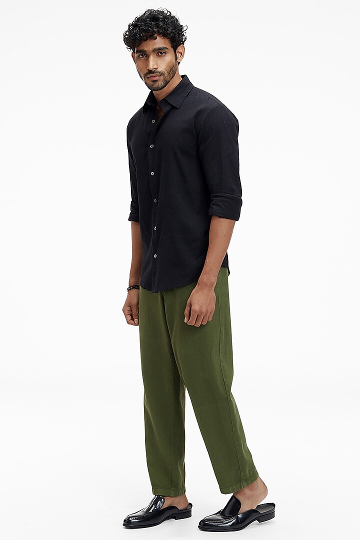Black Organic Khadi Cotton Summer Shirt by TERRA LUNA at Pernia's Pop Up Shop