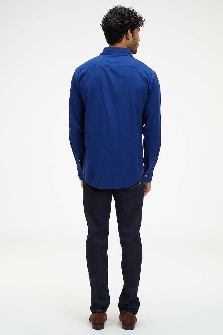 Blue Organic Khadi Cotton Summer Shirt by TERRA LUNA at Pernia's Pop Up Shop