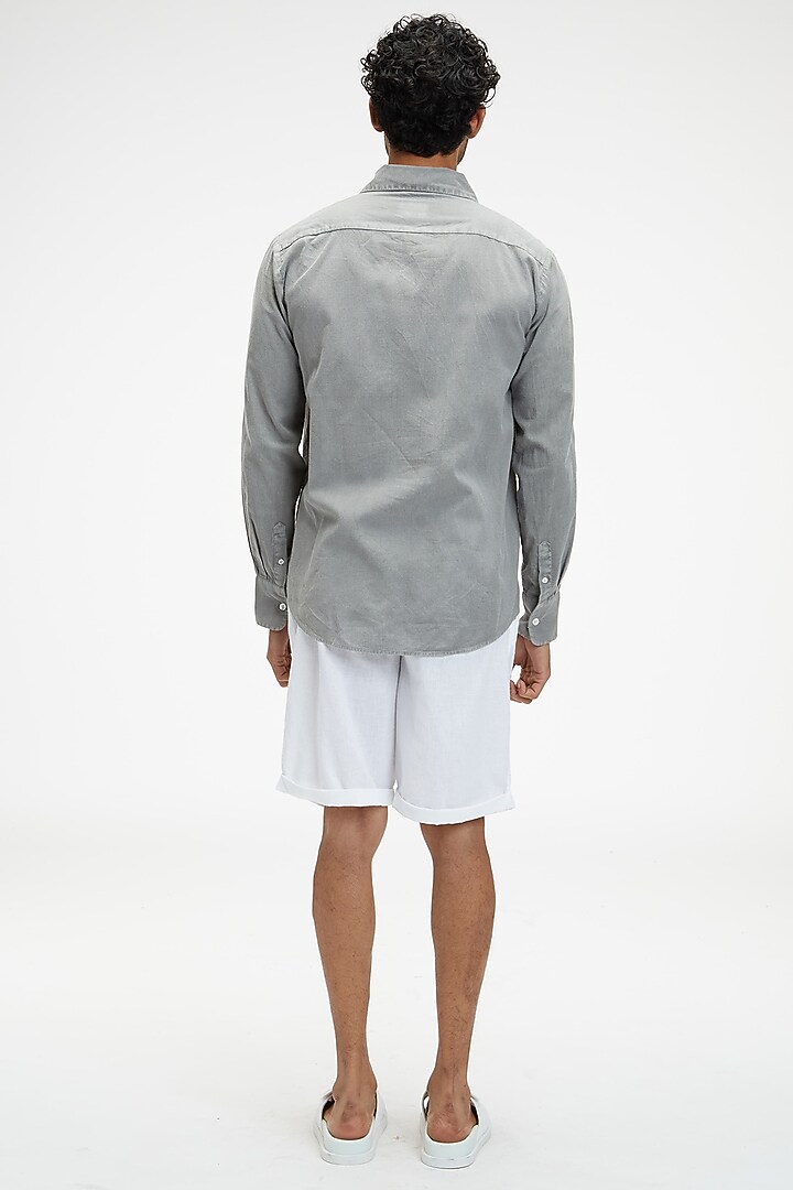 Charcoal Grey Organic Khadi Cotton Summer Shirt by TERRA LUNA at Pernia's Pop Up Shop