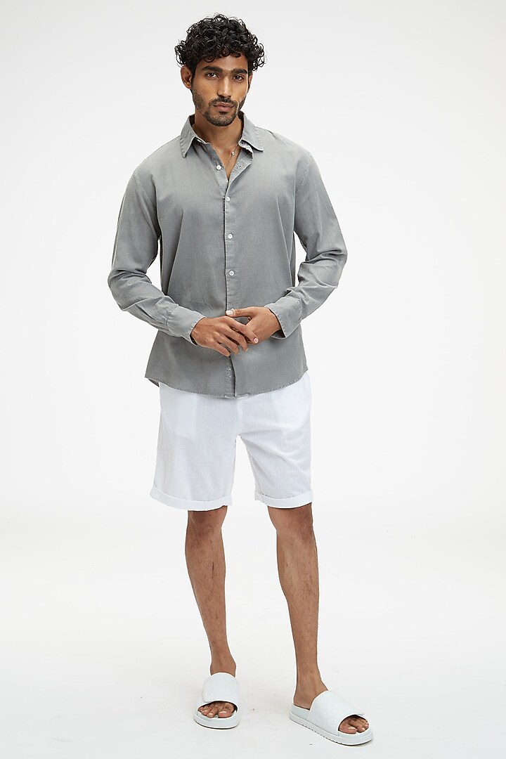 Charcoal Grey Organic Khadi Cotton Summer Shirt by TERRA LUNA at Pernia's Pop Up Shop