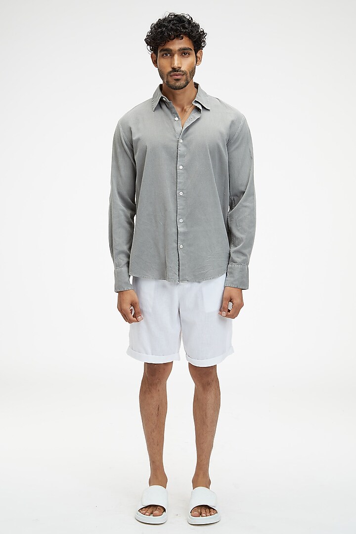 Charcoal Grey Organic Khadi Cotton Summer Shirt by TERRA LUNA at Pernia's Pop Up Shop