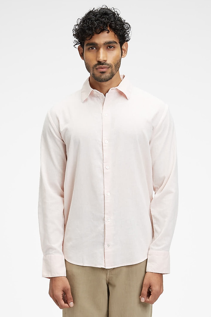 Salmon Pink Organic Khadi Cotton Summer Shirt by TERRA LUNA at Pernia's Pop Up Shop