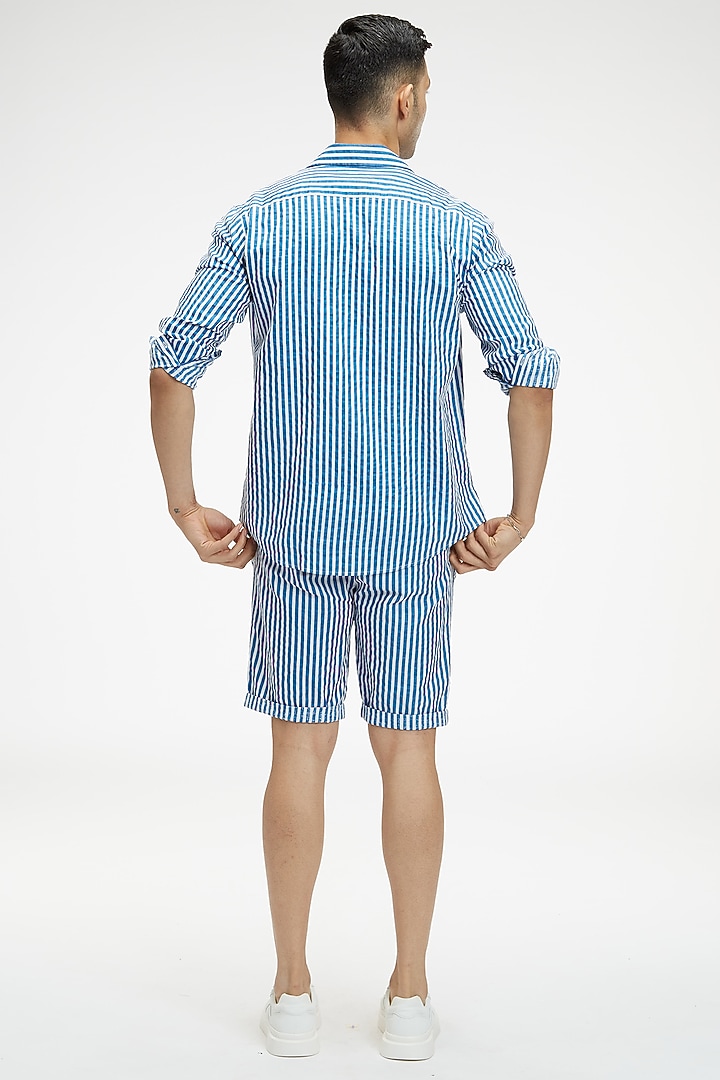 Blue Organic Khadi Cotton Party Wear Shirt by TERRA LUNA at Pernia's Pop Up Shop