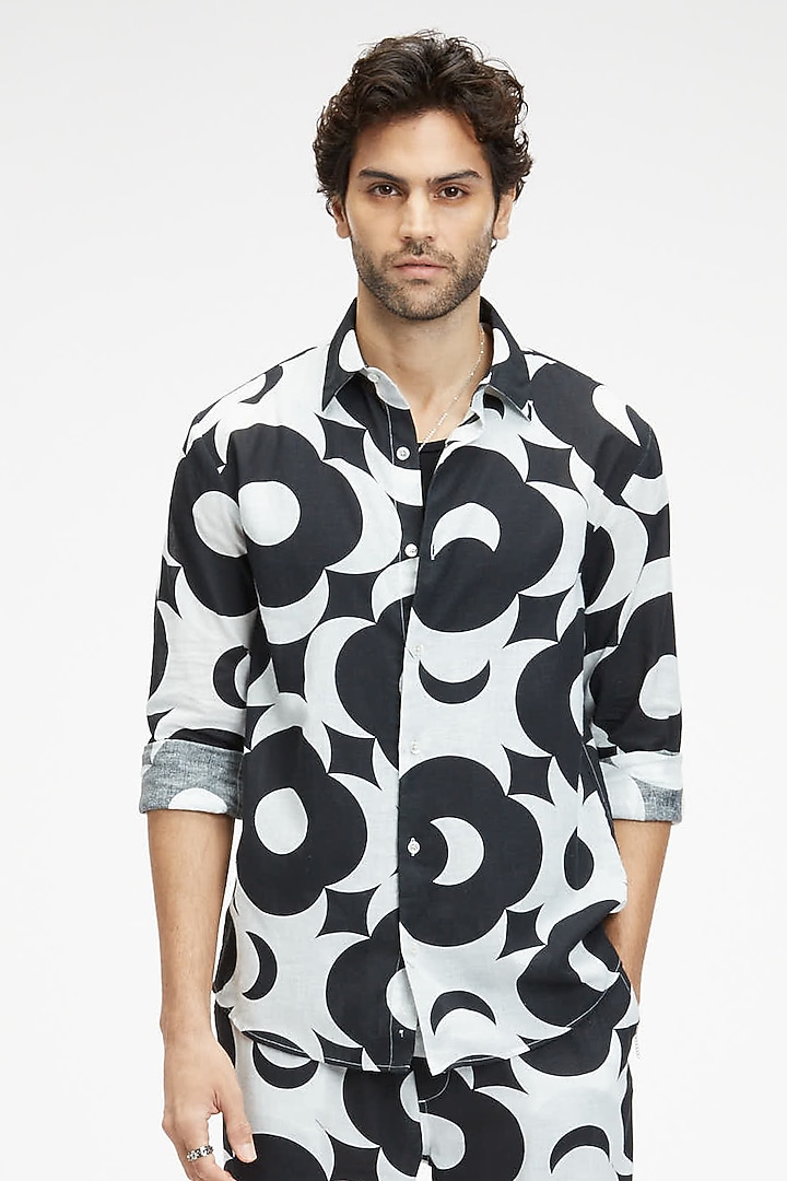 Black Organic Khadi Cotton Party Wear Shirt by TERRA LUNA at Pernia's Pop Up Shop
