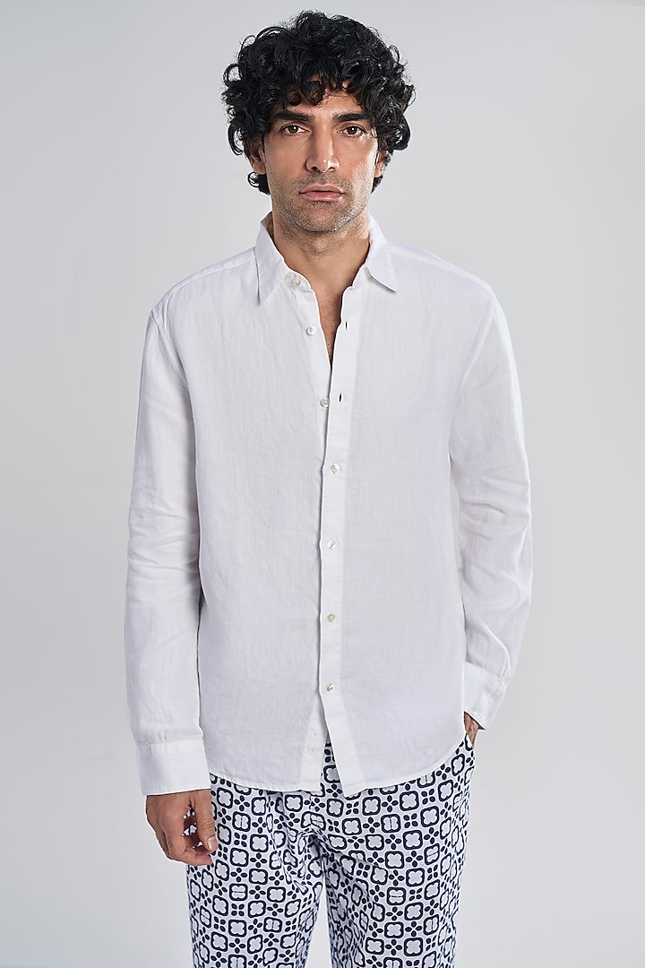 White Linen Twill Shirt by TERRA LUNA