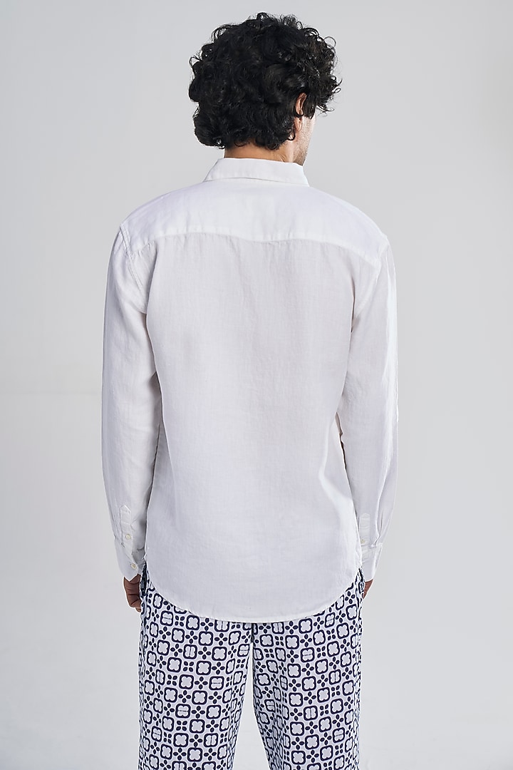 White Linen Twill Party Wear Shirt by TERRA LUNA at Pernia's Pop Up Shop