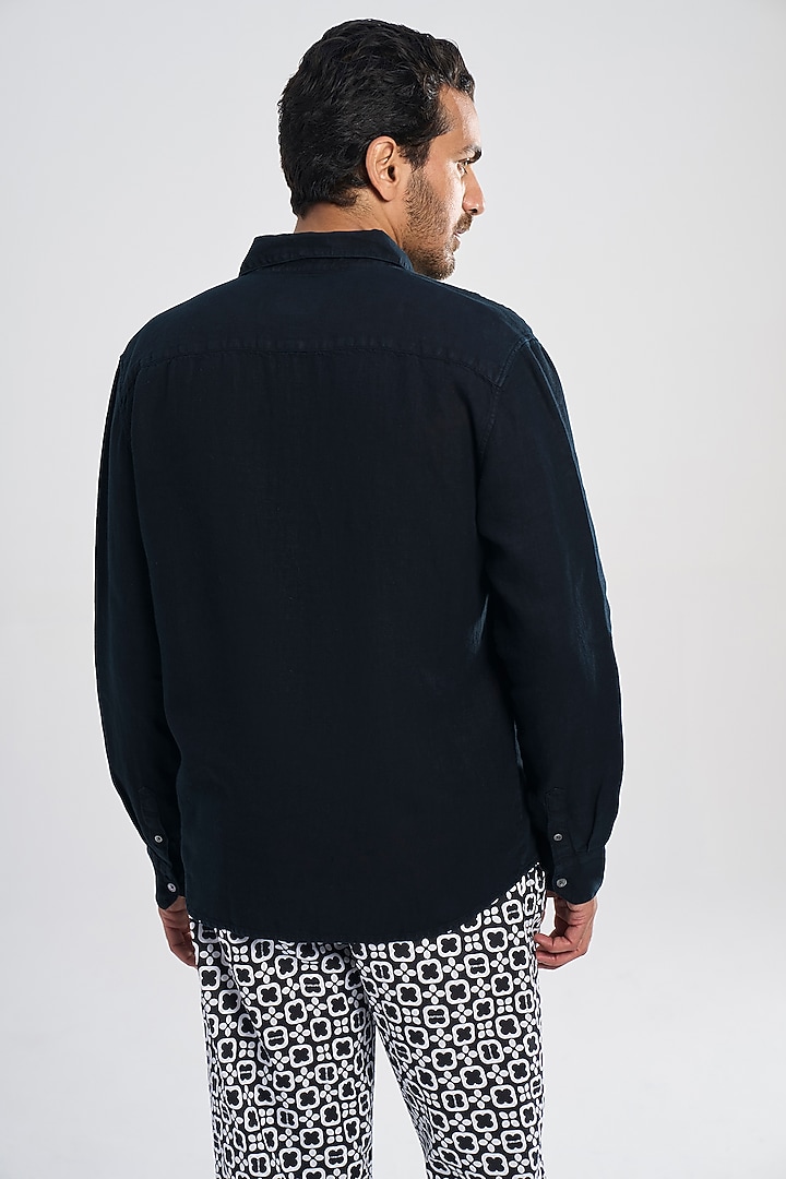 Black Linen Twill Party Wear Shirt by TERRA LUNA at Pernia's Pop Up Shop