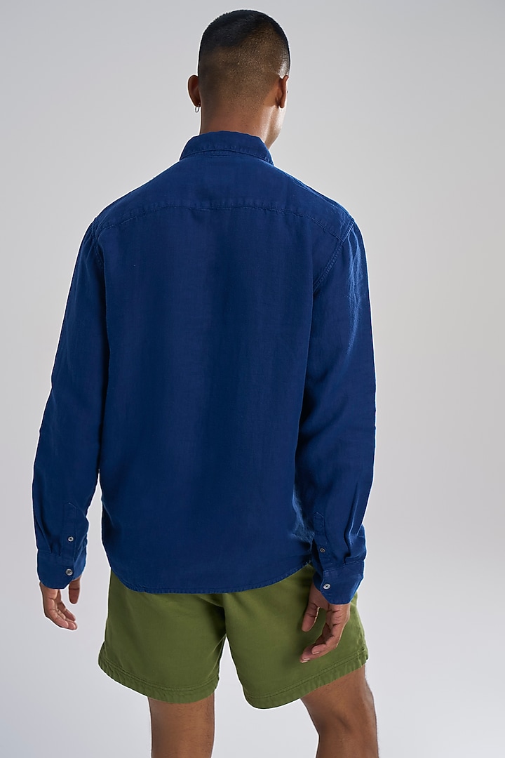 Blue Linen Twill Party Wear Shirt by TERRA LUNA at Pernia's Pop Up Shop