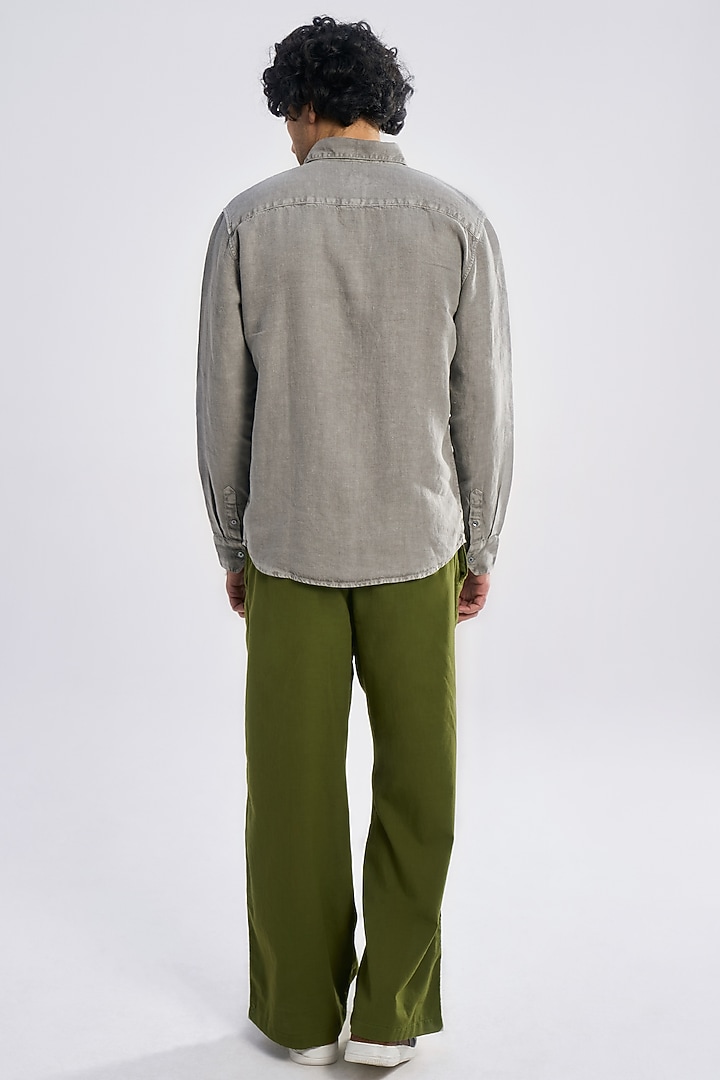 Charcoal Grey Linen Twill Party Wear Shirt by TERRA LUNA at Pernia's Pop Up Shop