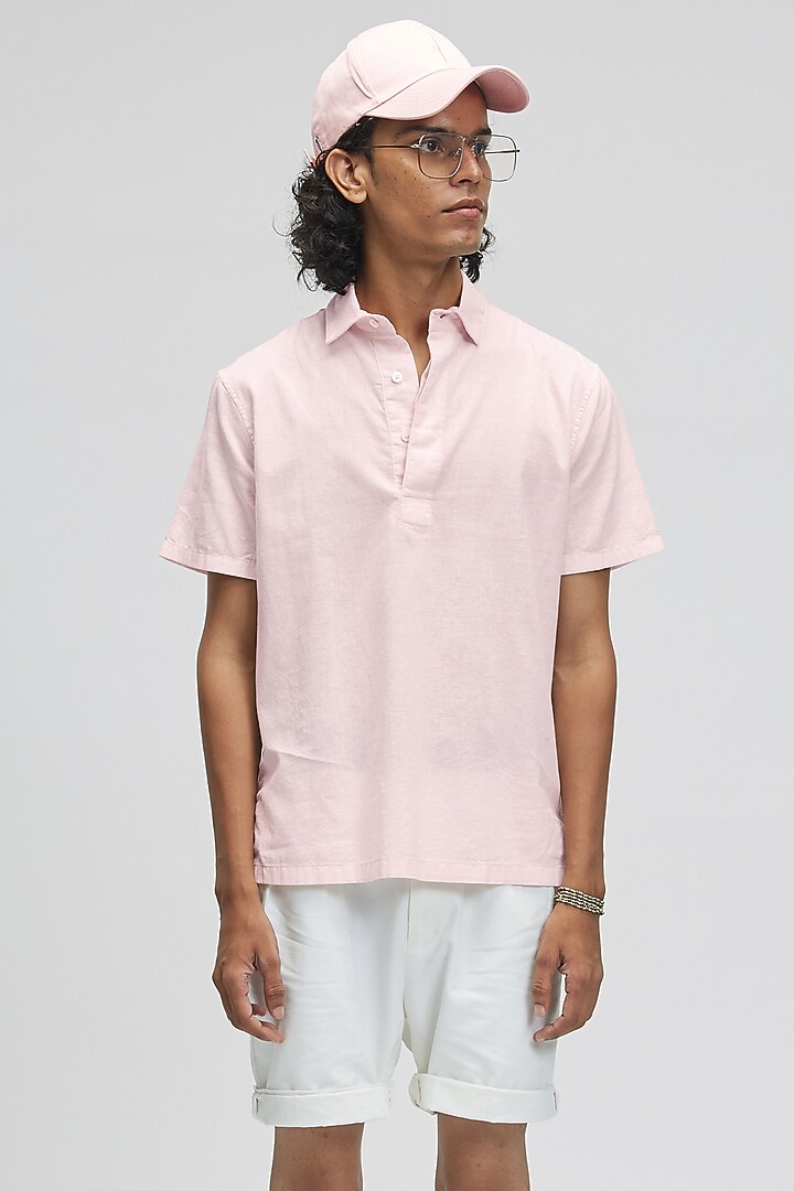 Salmon Pink Organic Khadi Cotton T-Shirt by TERRA LUNA at Pernia's Pop Up Shop