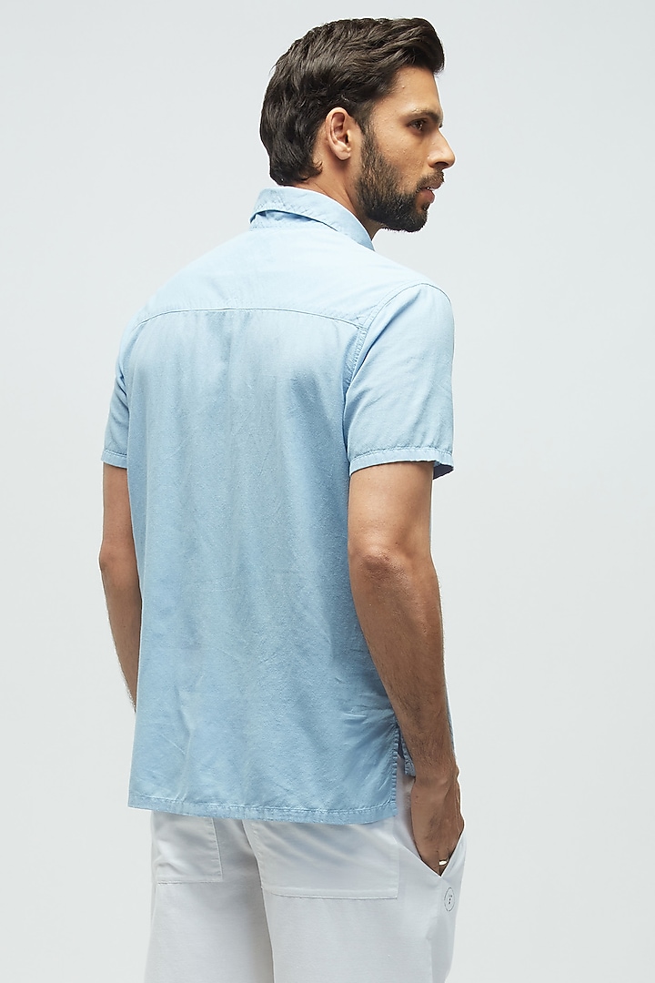 Dusty Blue Organic Khadi Cotton T-Shirt by TERRA LUNA at Pernia's Pop Up Shop
