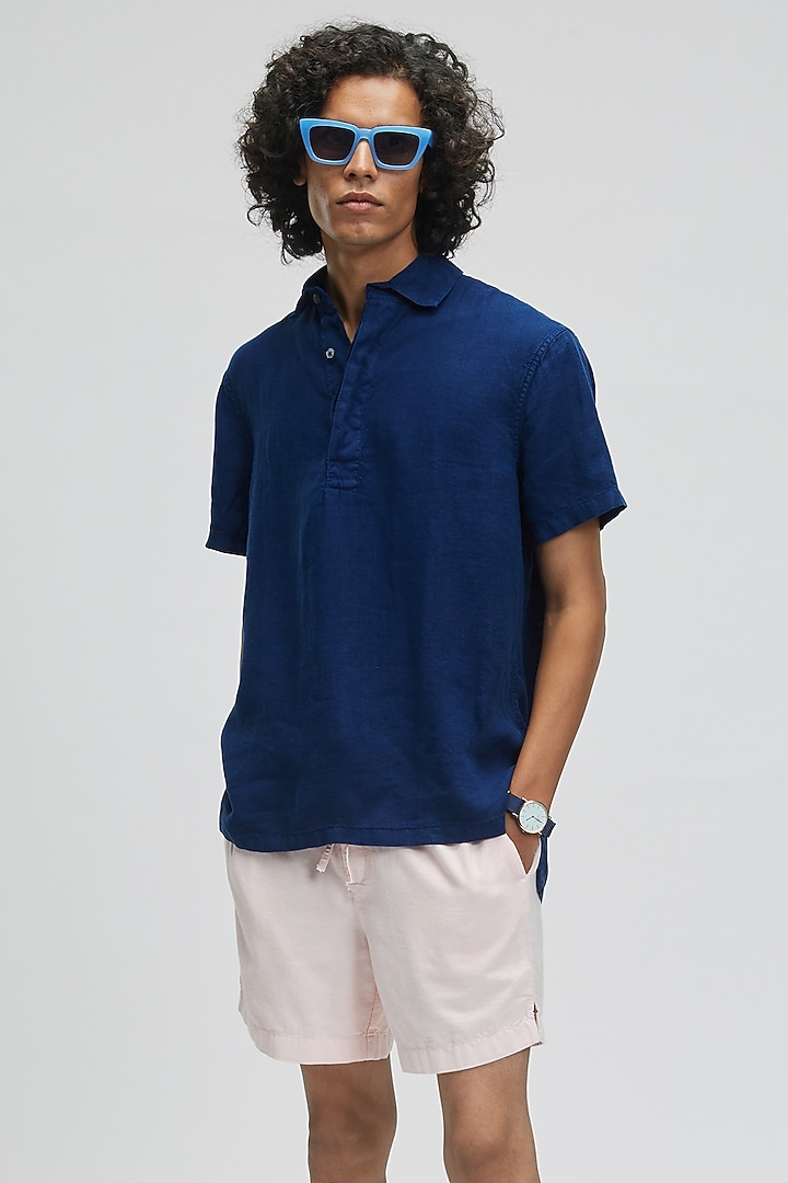 Blue Organic Khadi Cotton T-Shirt by TERRA LUNA at Pernia's Pop Up Shop
