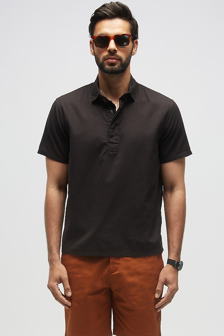 Black Organic Khadi Cotton T-Shirt by TERRA LUNA at Pernia's Pop Up Shop