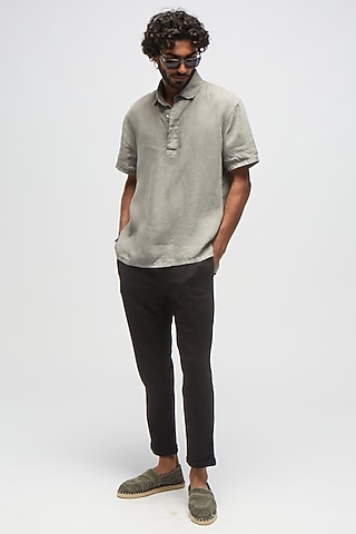 Charcoal Grey Organic Khadi Cotton T-Shirt by TERRA LUNA
