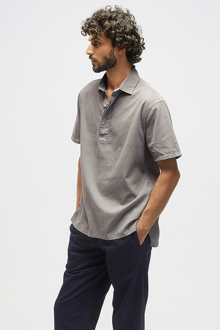 Charcoal Grey Organic Khadi Cotton T-Shirt by TERRA LUNA at Pernia's Pop Up Shop