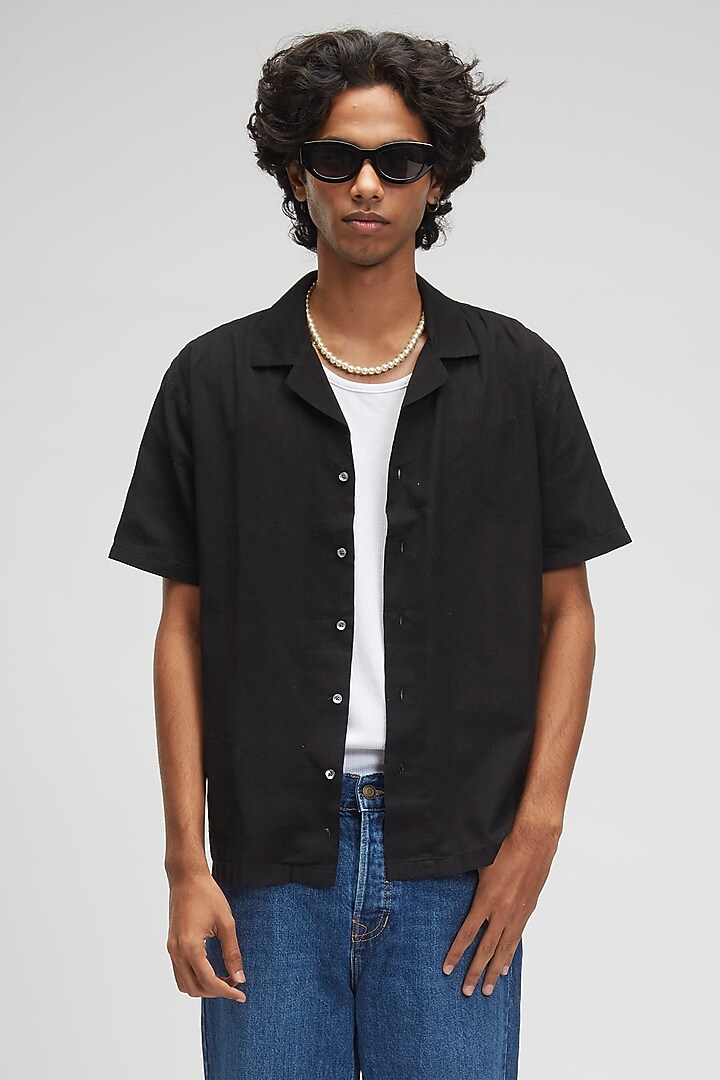 Black Organic Khadi Cotton Summer Shirt by TERRA LUNA at Pernia's Pop Up Shop