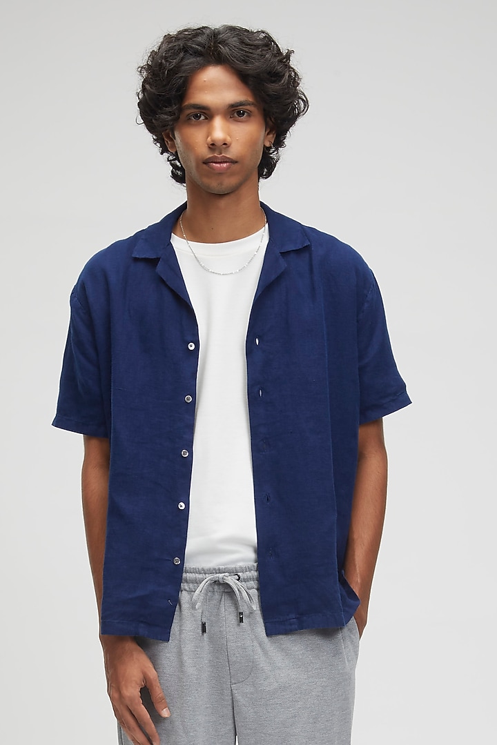 Blue Organic Khadi Cotton Summer Shirt by TERRA LUNA at Pernia's Pop Up Shop