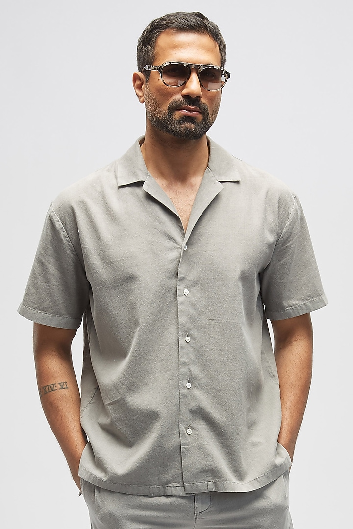 Charcoal Grey Organic Khadi Cotton Summer Shirt by TERRA LUNA at Pernia's Pop Up Shop