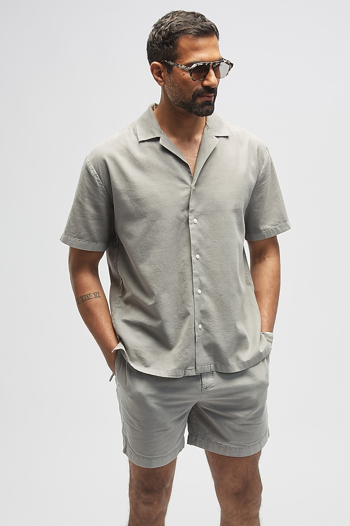 Charcoal Grey Organic Khadi Cotton Summer Shirt by TERRA LUNA at Pernia's Pop Up Shop