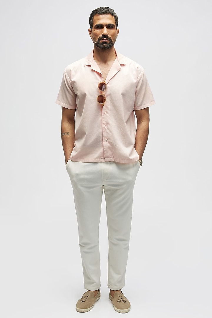 Salmon Pink Organic Khadi Cotton Shirt by TERRA LUNA at Pernia's Pop Up Shop