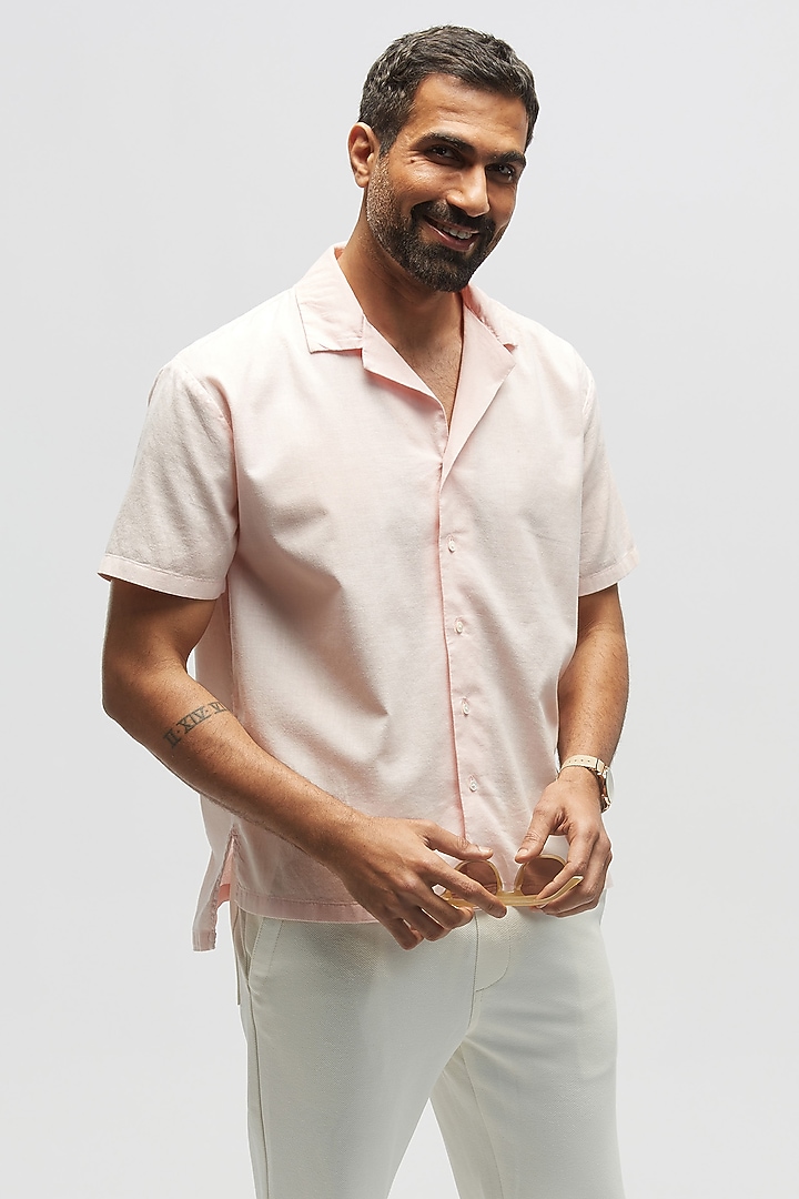 Salmon Pink Organic Khadi Cotton Summer Shirt by TERRA LUNA at Pernia's Pop Up Shop