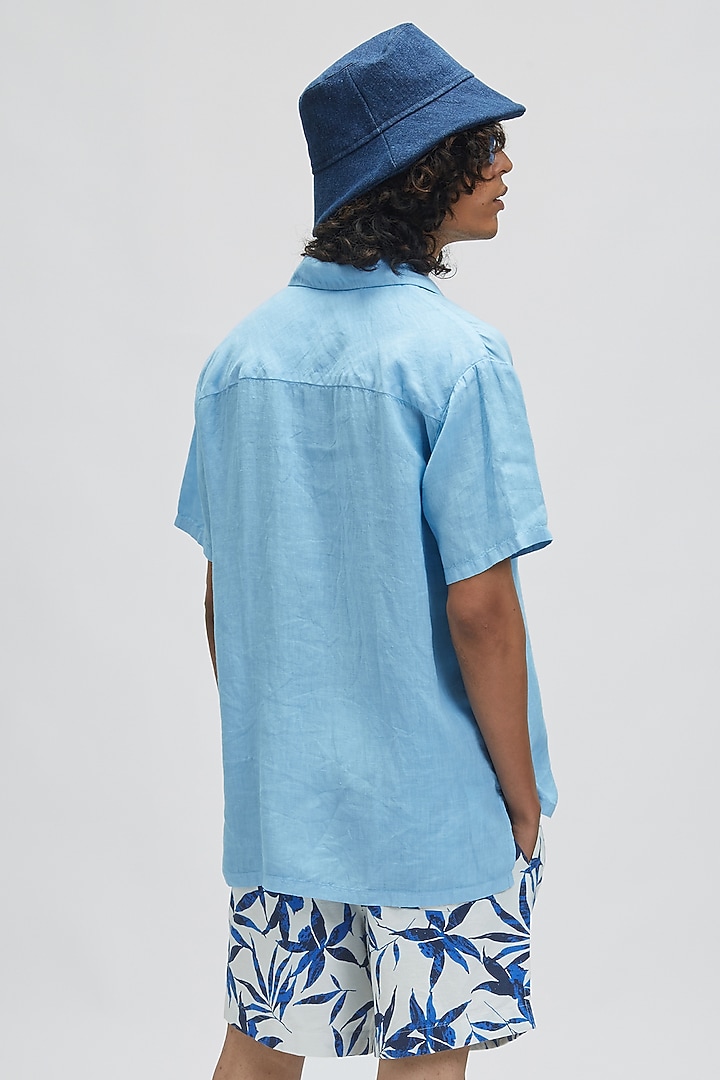 Dusty Blue Organic Khadi Cotton Summer Shirt by TERRA LUNA at Pernia's Pop Up Shop