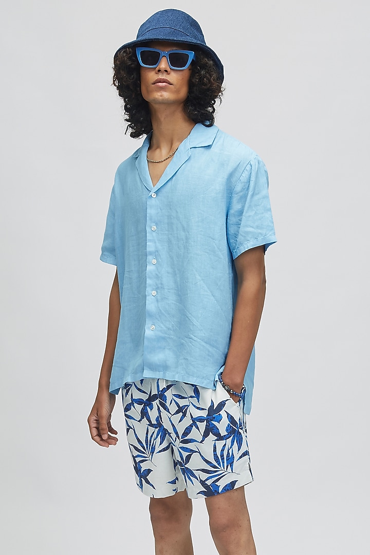 Dusty Blue Organic Khadi Cotton Summer Shirt by TERRA LUNA at Pernia's Pop Up Shop
