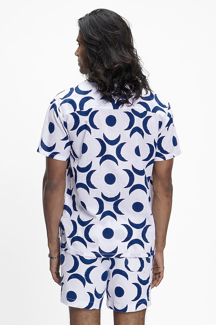 White Organic Khadi Cotton Hand Block Print Party Wear Shirt by TERRA LUNA at Pernia's Pop Up Shop