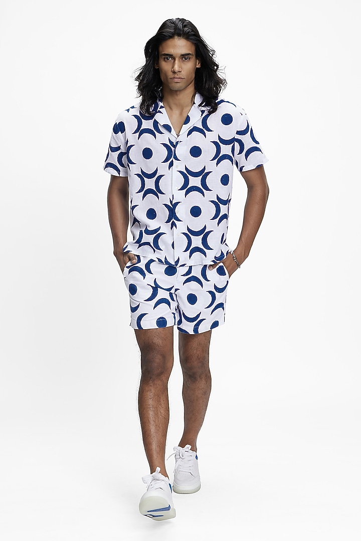 White Organic Khadi Cotton Hand Block Print Party Wear Shirt by TERRA LUNA at Pernia's Pop Up Shop