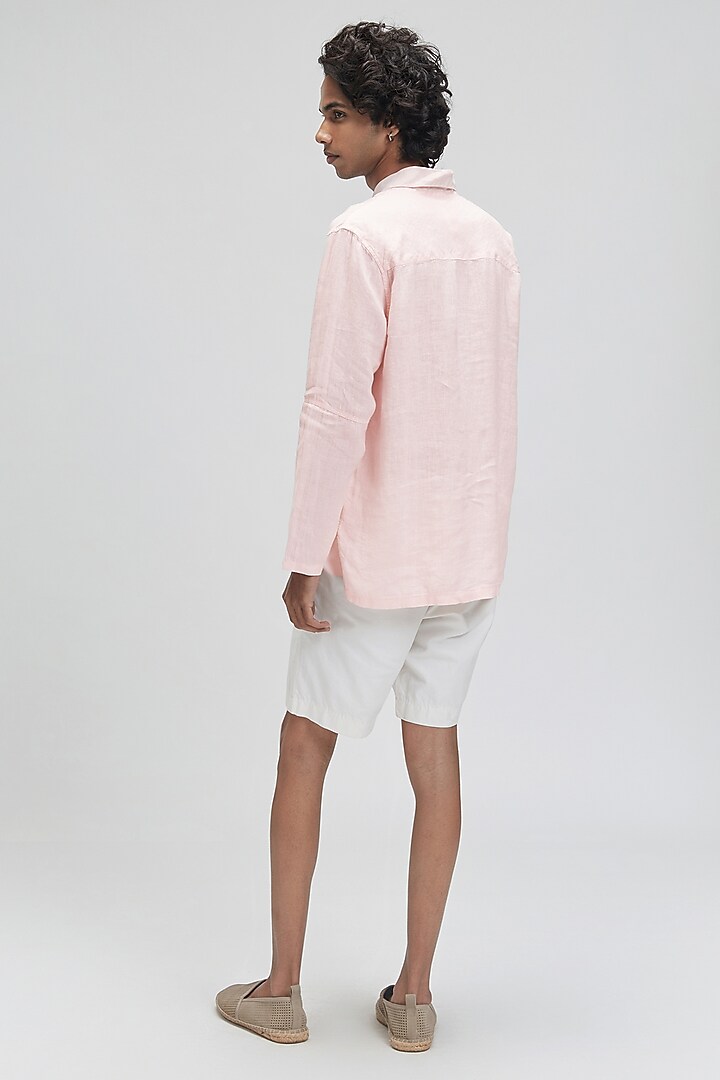 Salmon Pink Linen T-Shirt by TERRA LUNA at Pernia's Pop Up Shop