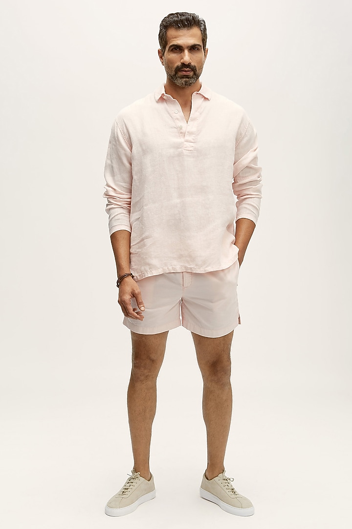 Salmon Pink Linen T-Shirt by TERRA LUNA at Pernia's Pop Up Shop