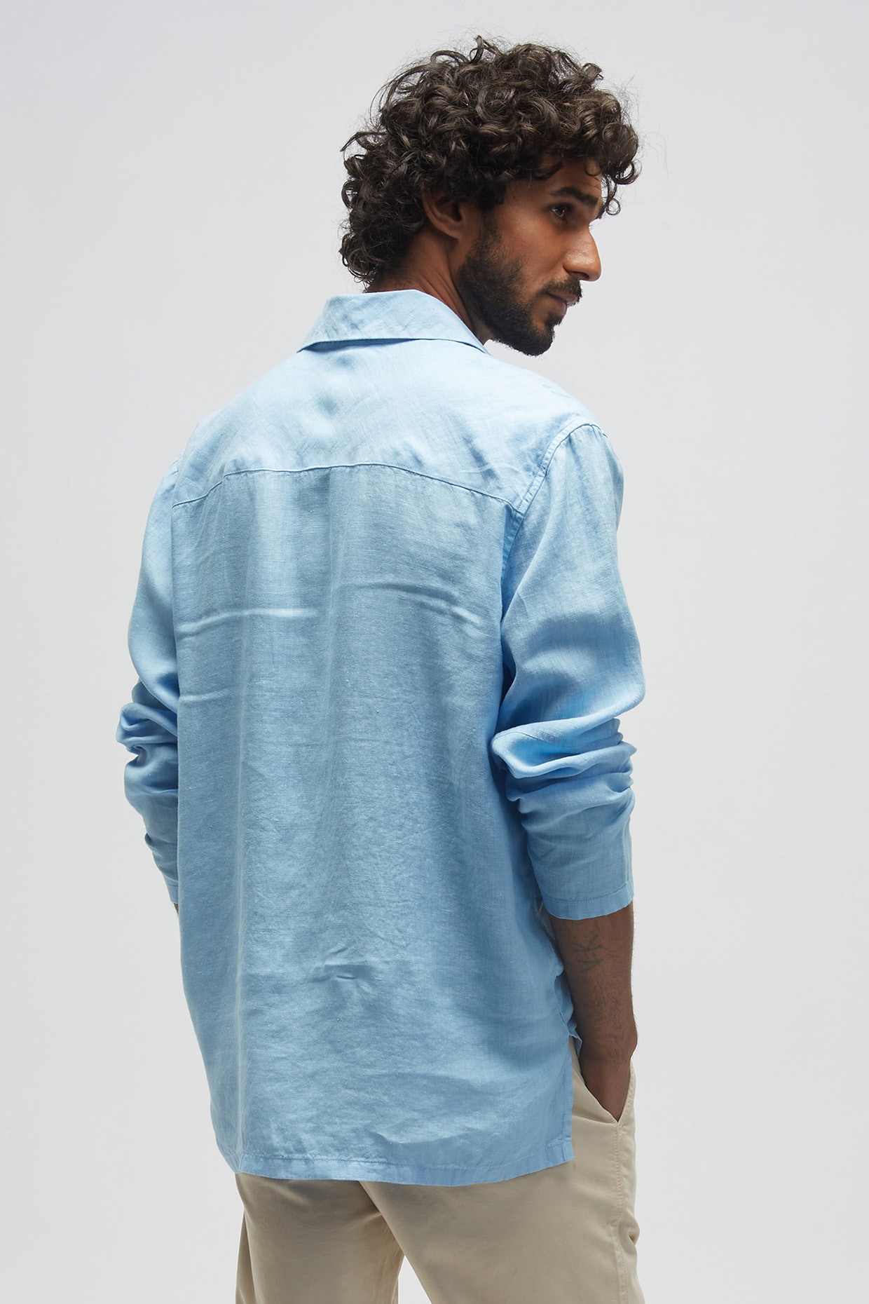 Dusty Blue Linen T-Shirt by TERRA LUNA at Pernia's Pop Up