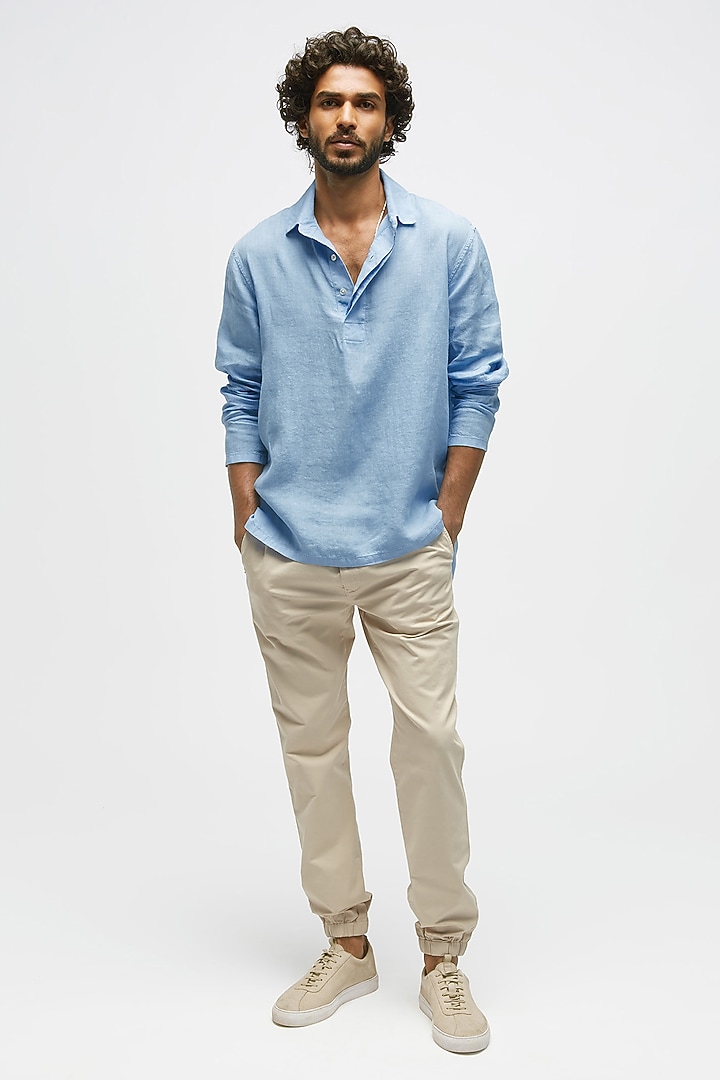 Dusty Blue Linen T-Shirt by TERRA LUNA at Pernia's Pop Up Shop